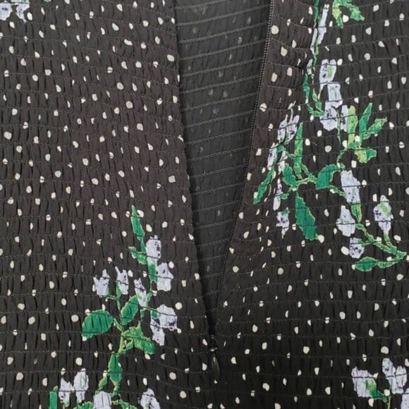 GANNI The Vikki Shirred‎ Printed Chiffon Midi Dress with Pockets - Black - Picture 8 of 12